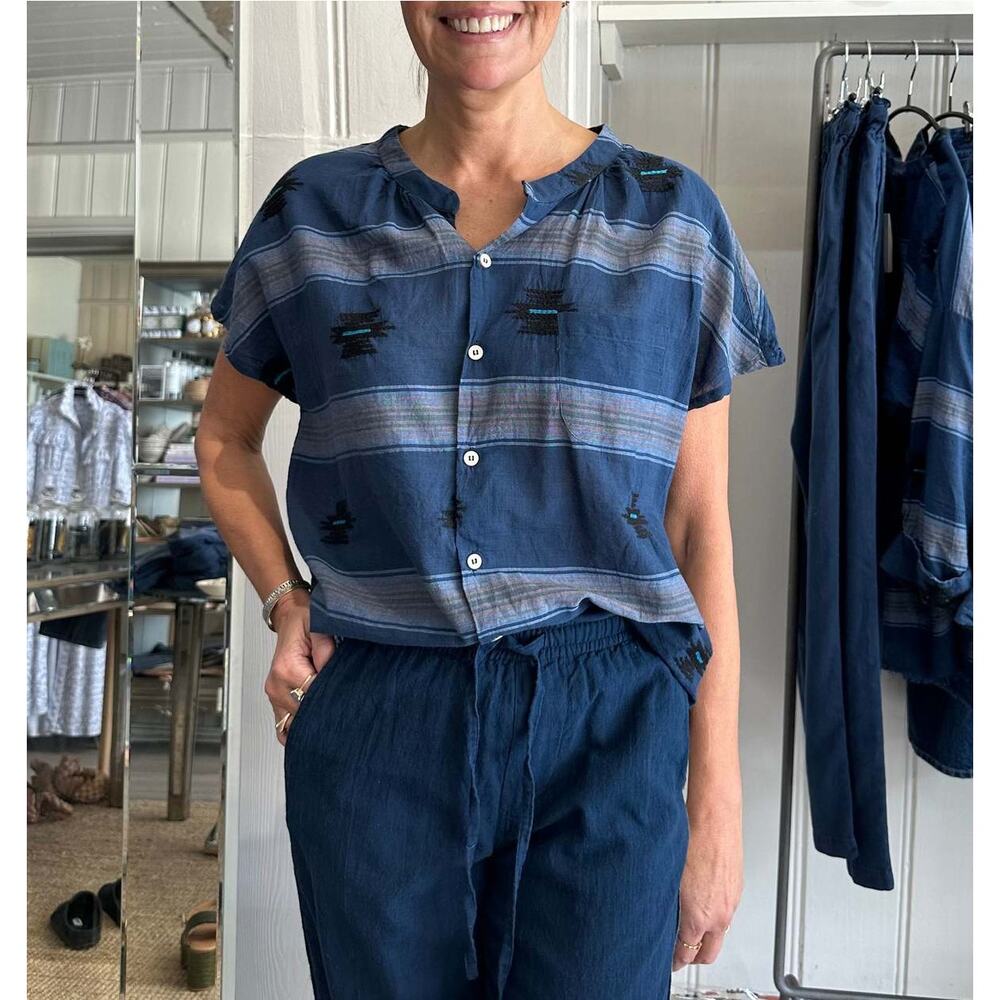 BSBEE Ollie Shirt Encino Navy Boho Southwestern Print 100% Cotton SZ S